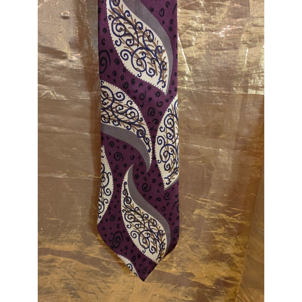 1940s Purple Copper Swing Era Tie Men's Vintage Wide 40s Art Deco Leaf Necktie